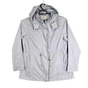 Womens Gray Merona Water-Resistant Hooded Jacket Full Zip & Button Down XL